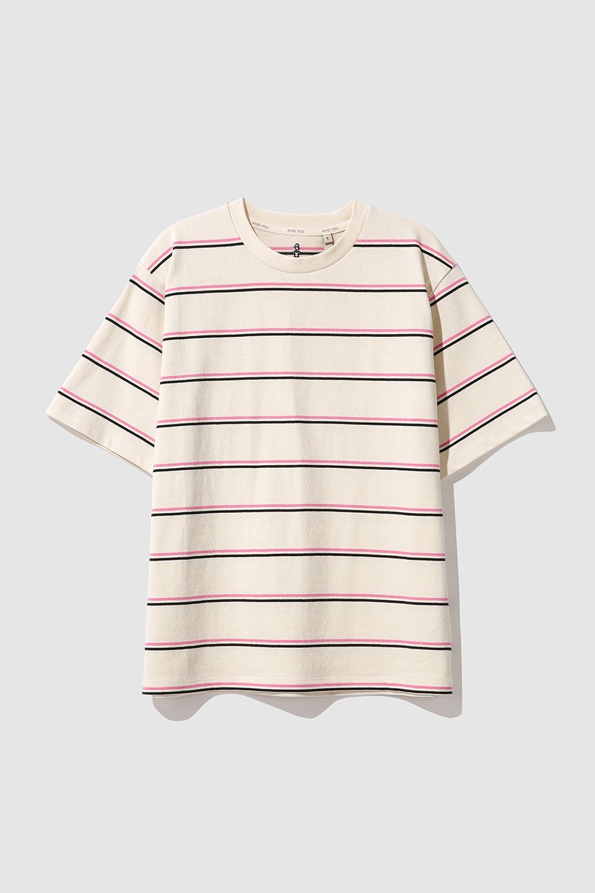 COSENZA Stripe t-shirts (Natural&amp;Pink)