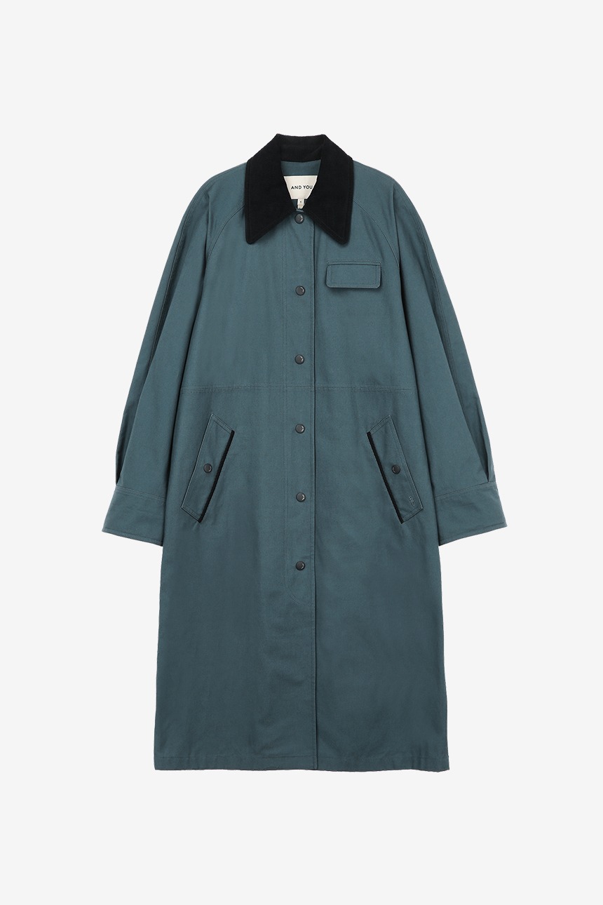 [서지혜 착용]RICHMOND Corduroy collar trench coat (Steel blue)