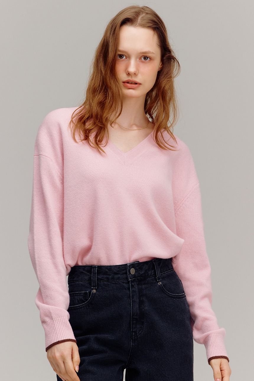 CARNABY V-neck pullover wool knit (Baby pink)