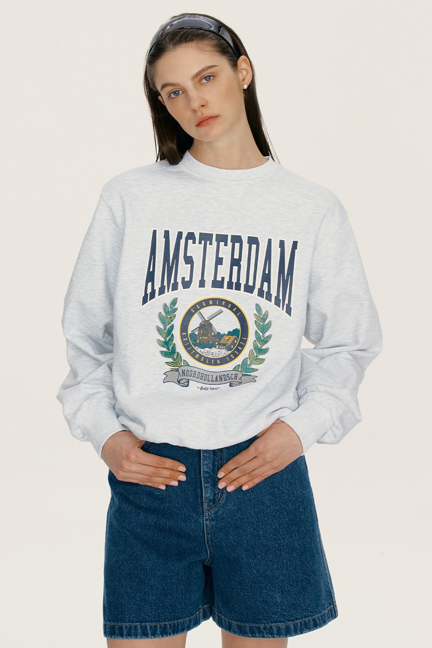 [FW 기모버전 추가][윤아, 김세정, 인피니트 성규 착용]AMSTERDAM City artwork sweatshirt (Melange gray)
